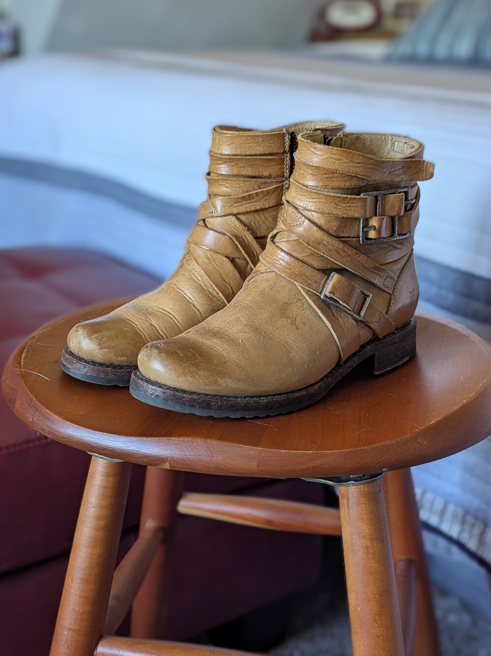 Frye Veronica Leather Strappy Short Boots - Picture 2 of 8